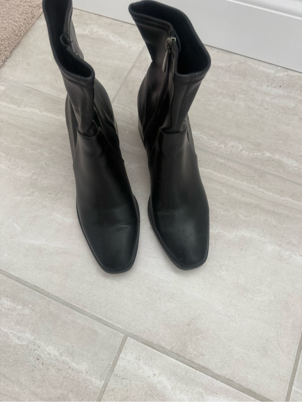 Anne Klein Black Mid-Calf Square-Toe Zip Boots